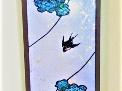 2019.1.29．　ステンドグラスの額「紫陽花と燕」　　：制作　荒田静香　さん